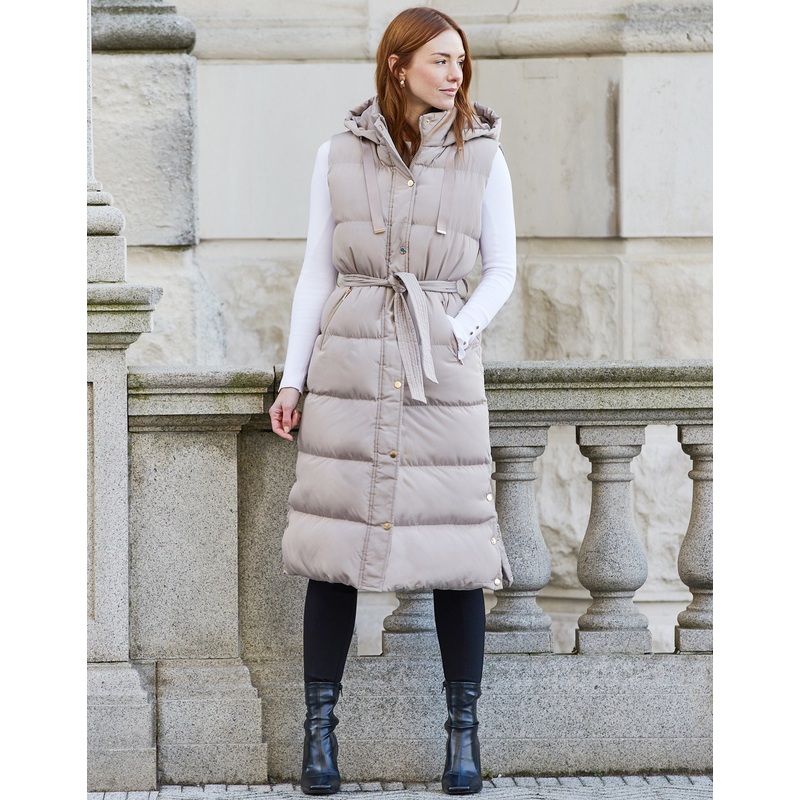 Stone Longline Metallic Detail Padded Gilet Stone 8