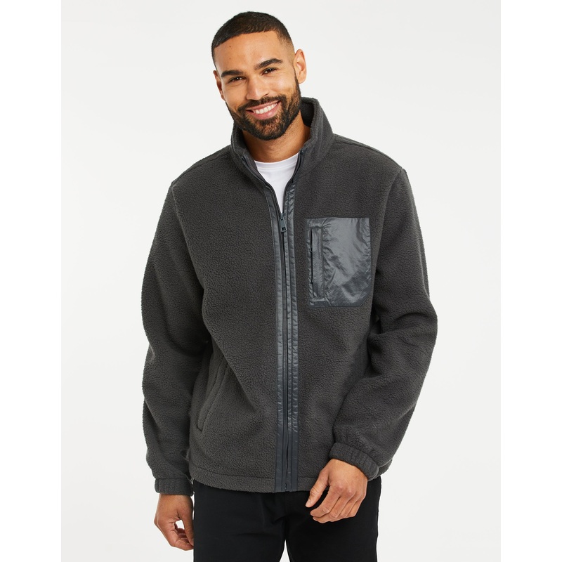 Charcoal Grey Zip Through Faux Borg Fleece Charcoal Grey S