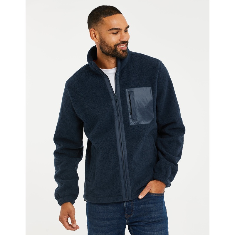 Navy Zip Through Faux Borg Fleece Navy S