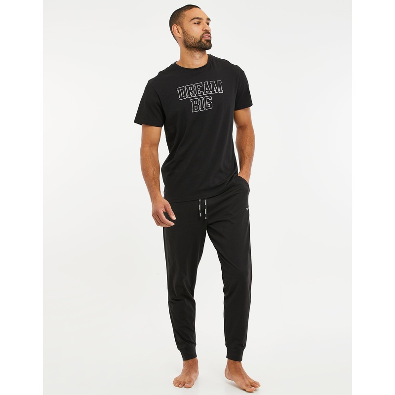 Black Short Sleeve & Jogger Pyjamas (2-Piece Set) Black S