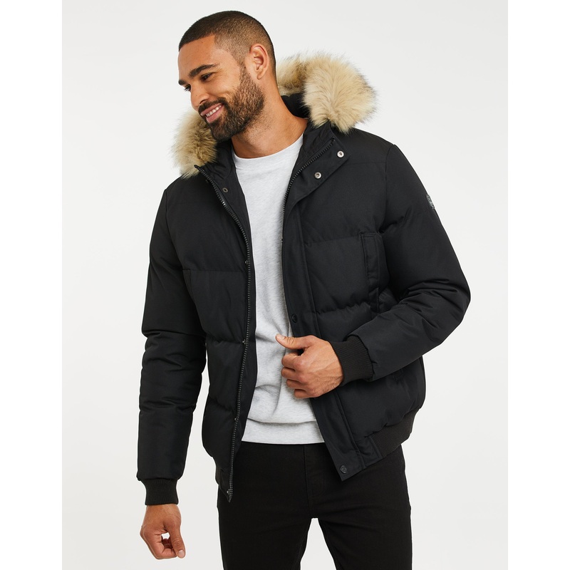 Black Parka Puffer Jacket Black S