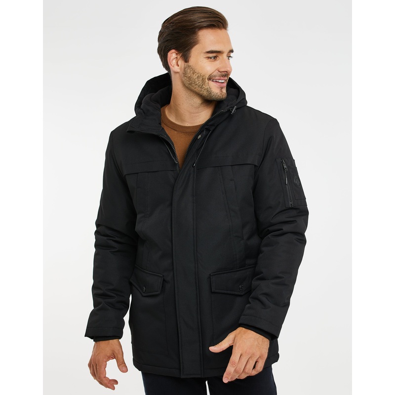 Black Zip Up Hooded Padded Mac Black S
