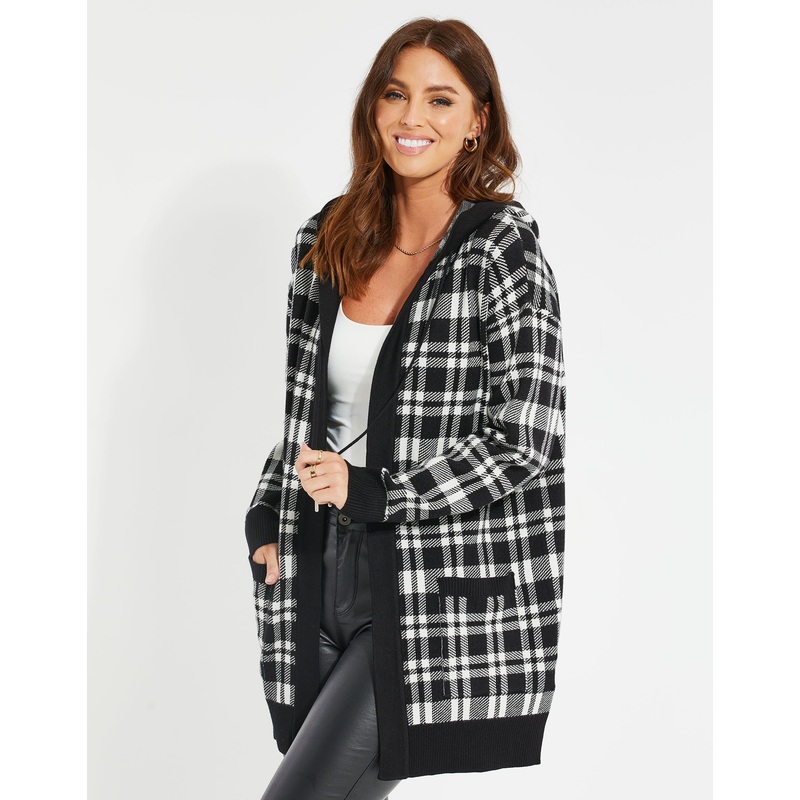 Grey Check Knitted Coatigan Grey 8