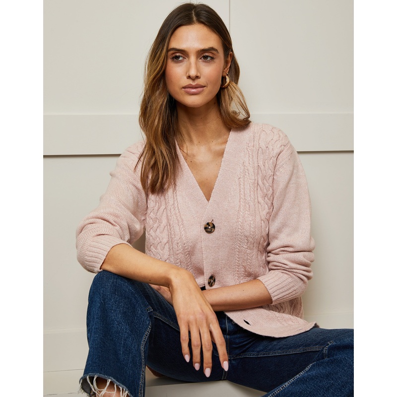 Pink Cable Knit Button Up Cardigan Pink 8