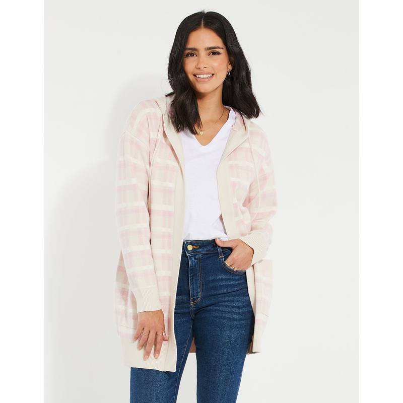 Pink Check Knitted Coatigan Pink 8