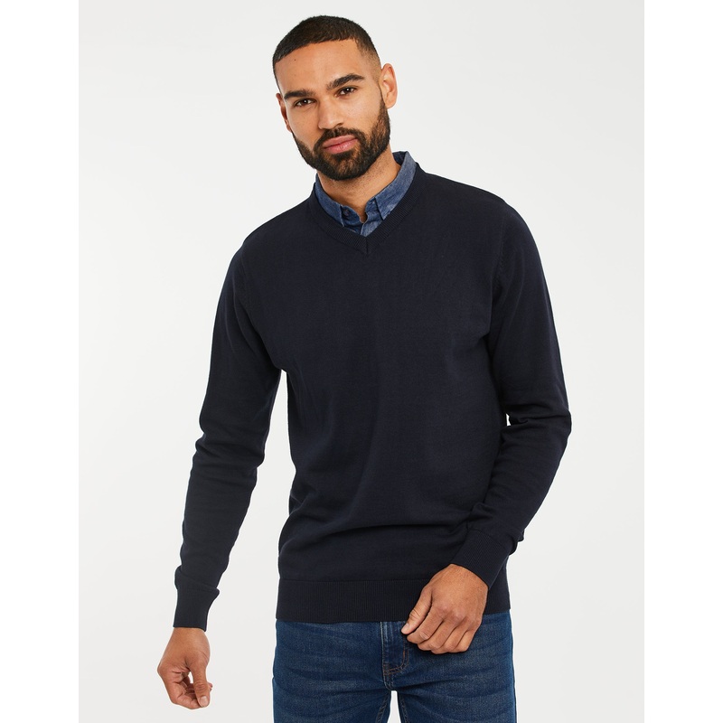 Navy V-Neck Mock Shirt Jumper Navy S