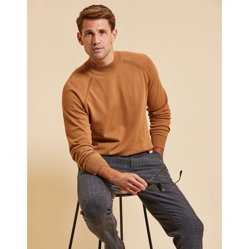 Threadbare Luxe Men’s Camel Brown Turtleneck Jumper Camel Brown S
