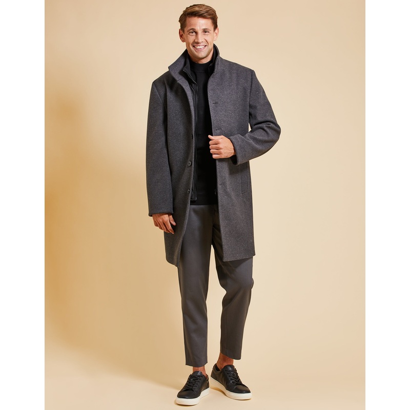 Threadbare Luxe Men’s Charcoal Grey Funnel Neck Mock Layer Coat Charcoal Grey S