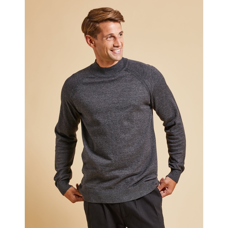 Threadbare Luxe Men’s Charcoal Grey Marl Turtleneck Jumper Charcoal Grey Marl S