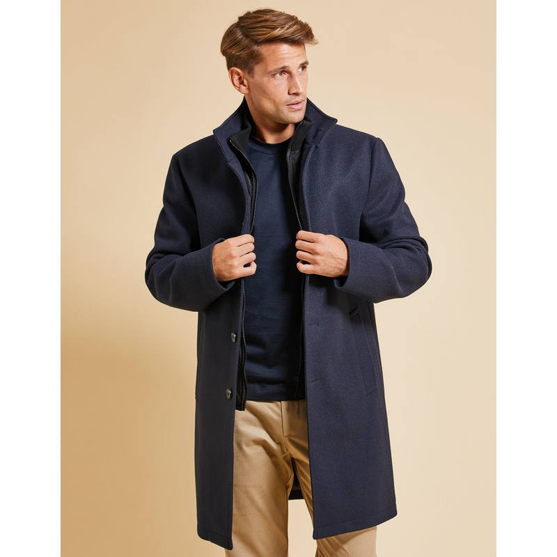 Threadbare Luxe Men’s Navy Funnel Neck Mock Layer Coat Navy S