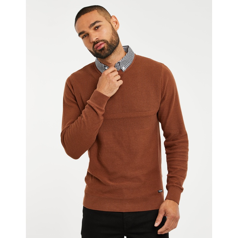 Auburn Brown Mock Shirt Knitted Jumper Auburn Brown S