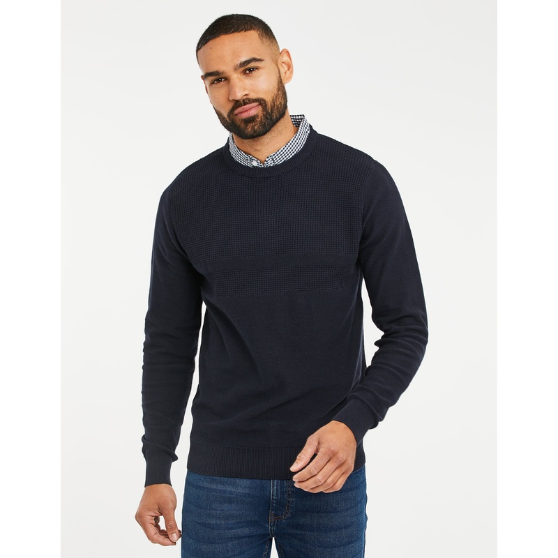 Navy Mock Shirt Knitted Jumper Navy S