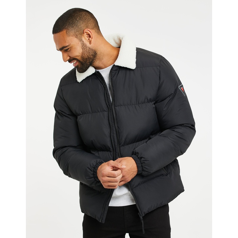 Black Faux Borg Collar Padded Jacket Black S