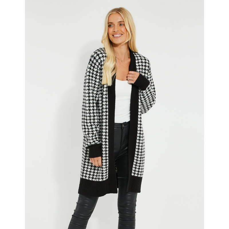 Black & White Dogtooth Knitted Cardigan Black & White 8