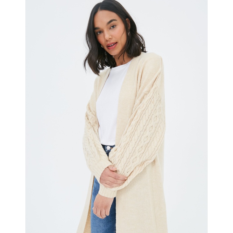 Cream Longline Cable Knit Cardigan Cream 8