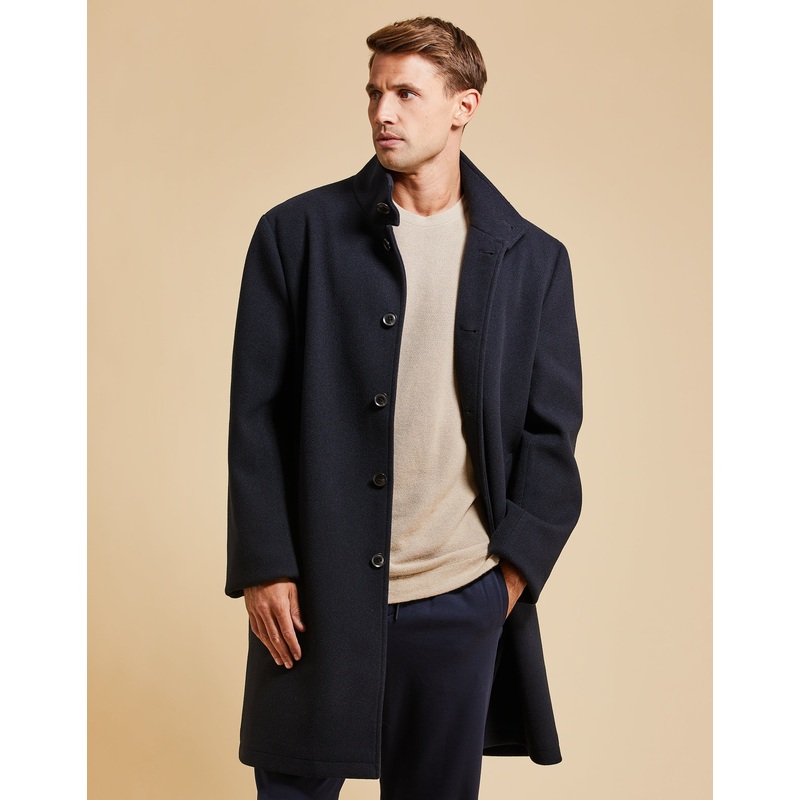 Threadbare Luxe Men’s Navy Funnel Neck Tailored Coat Navy S