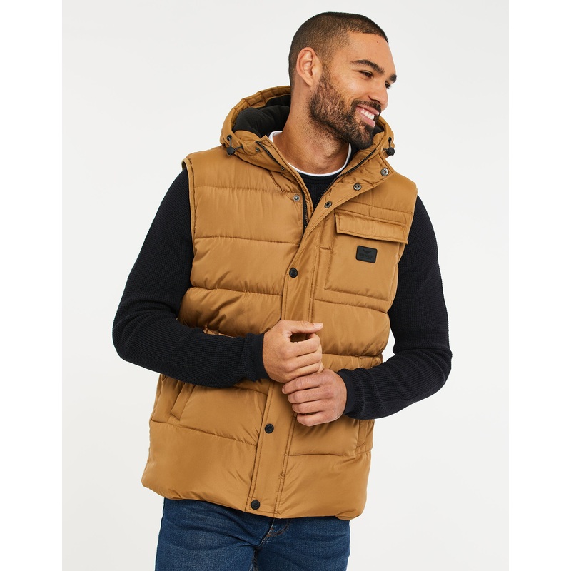 Camel Brown Hooded Padded Gilet Camel Brown S