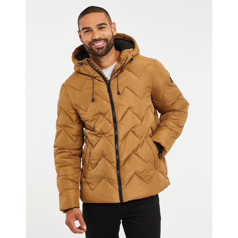 Camel Brown Zig Zag Quilted Jacket Camel Brown S