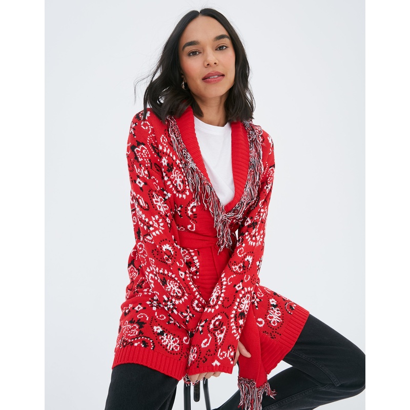 Red Paisley Print Knitted Cardigan Red 8