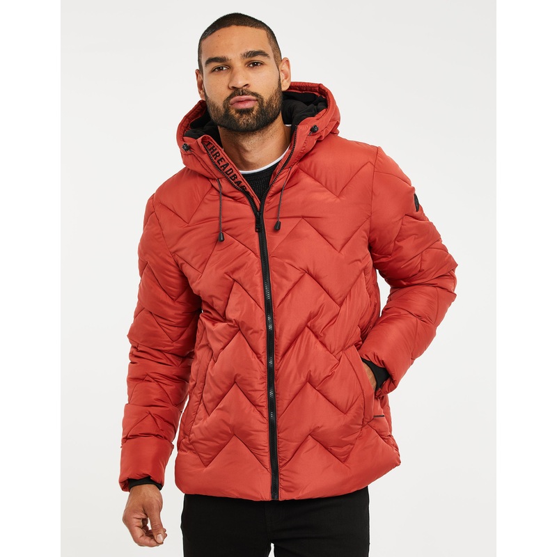 Rust Orange Zig Zag Quilted Jacket Rust Orange S