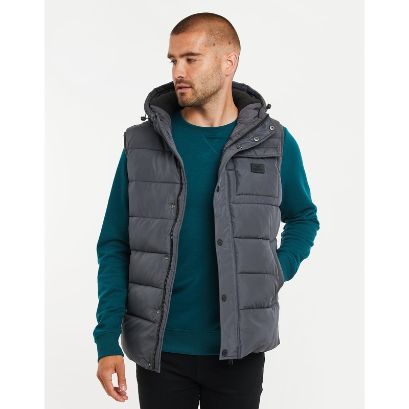 Slate Grey Hooded Padded Gilet Slate Grey S