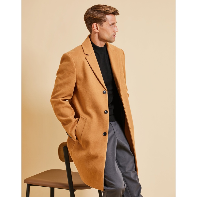 Threadbare Luxe Men’s Camel Brown Tailored Coat Camel Brown S