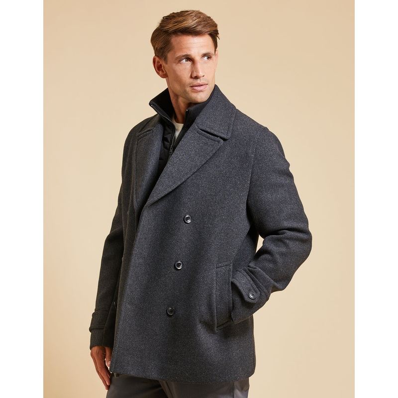 Threadbare Luxe Men’s Charcoal Grey Mock Layer Tailored Coat Charcoal Grey S