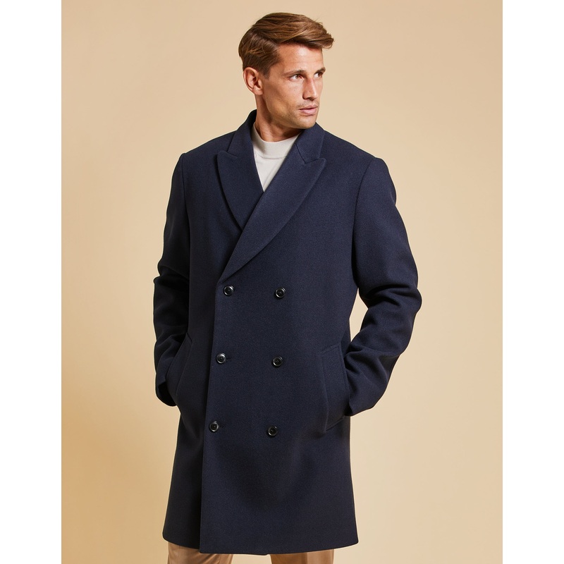 Threadbare Luxe Men’s Navy Double Breasted Tailored Coat Navy S