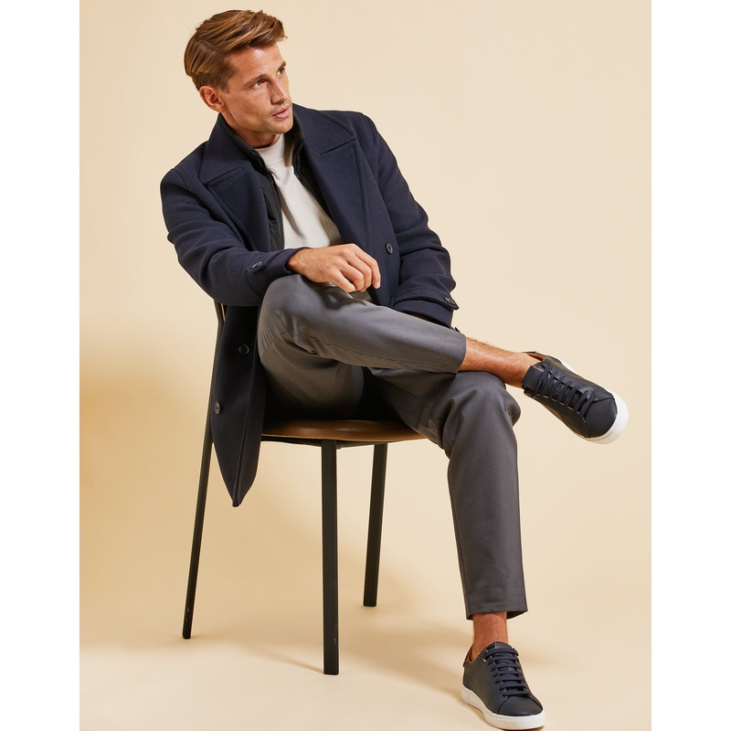 Threadbare Luxe Men’s Navy Mock Layer Tailored Coat Navy S