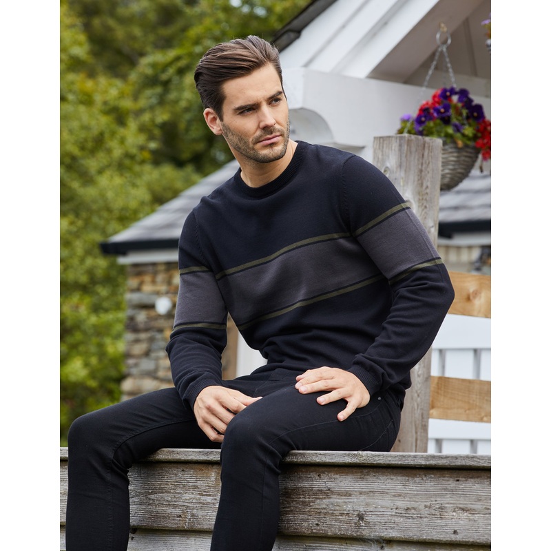 Black Colourblock Crew Neck Jumper Black S