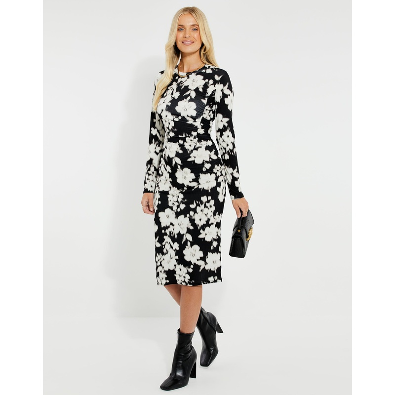 Black & White Floral Ruched Midi Dress Black & White 8
