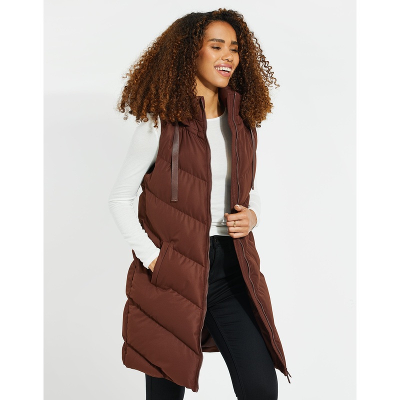 Chocolate Brown Longline Padded Gilet Chocolate Brown 8