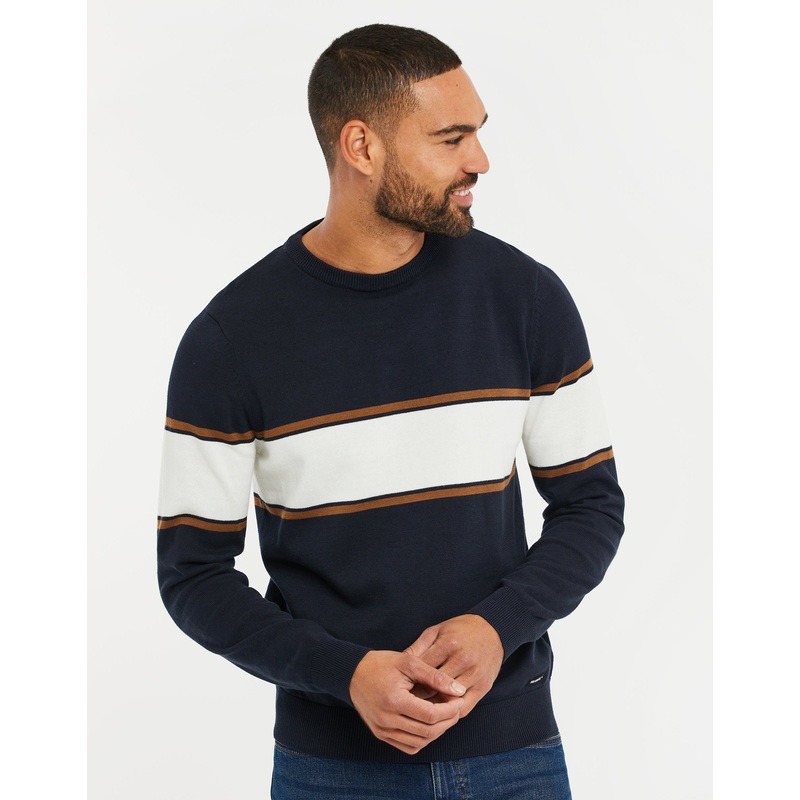 Navy Colourblock Crew Neck Jumper Navy S
