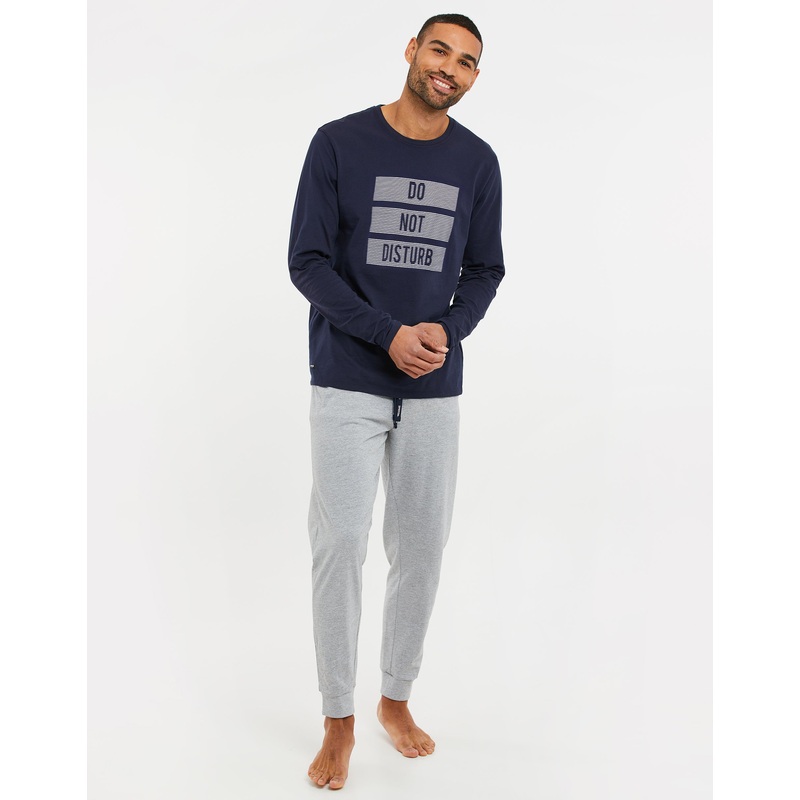 Navy & Grey Marl Long Pyjamas (2-Piece Set) Navy S
