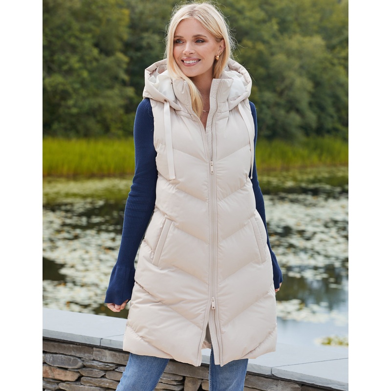 Stone Longline Padded Gilet Stone 8